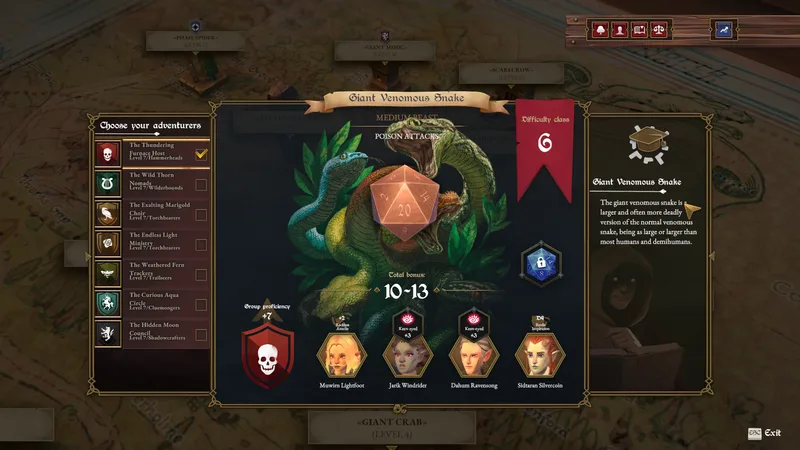 Official reveal screenshot of an adventure assignment and hero party