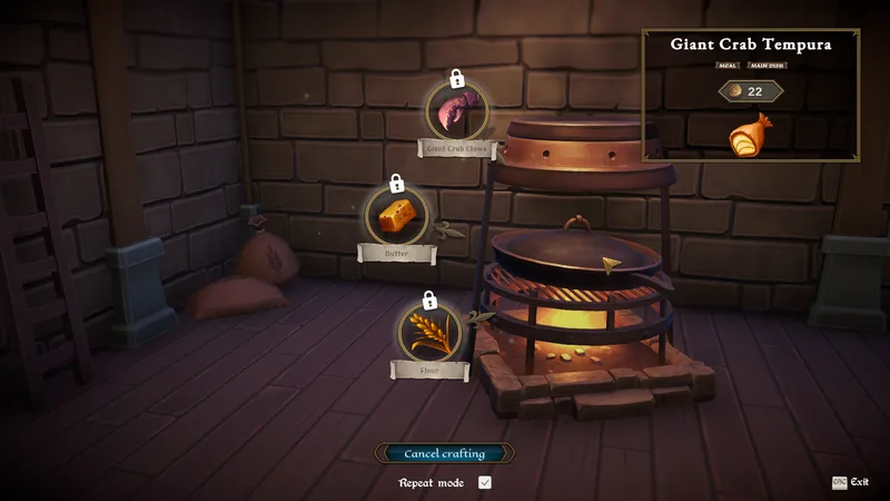 Official reveal screenshot of the cooking interface and stove