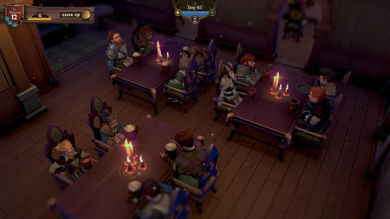 Official reveal screenshot of guests gathered inside the tavern